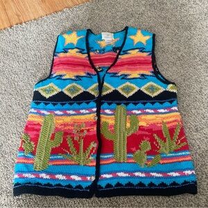 Vintage Grandma Hand Knit Sweater Vest Women’s Medium Western Pattern 90s